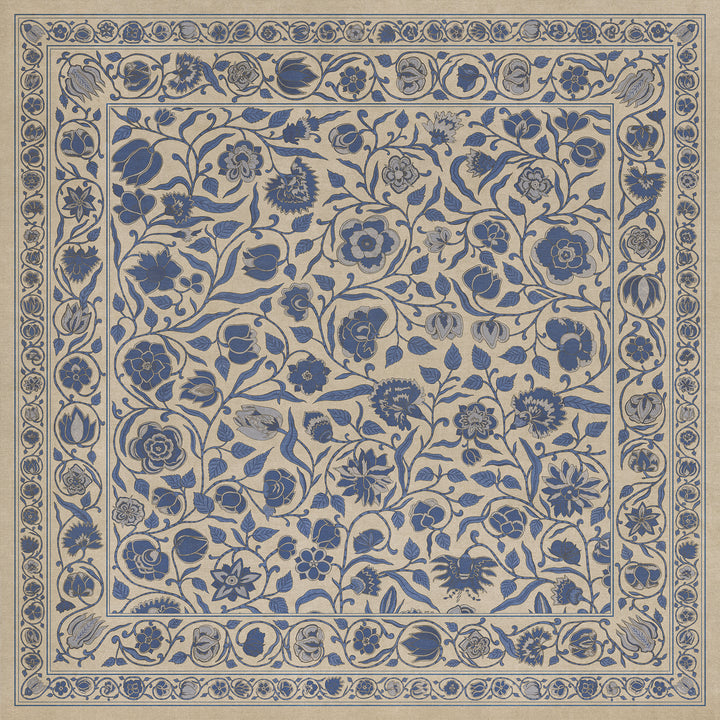 Vintage Vinyl Floorcloth Mat (Williamsburg - Antique Floral -  A Solemn Soul)