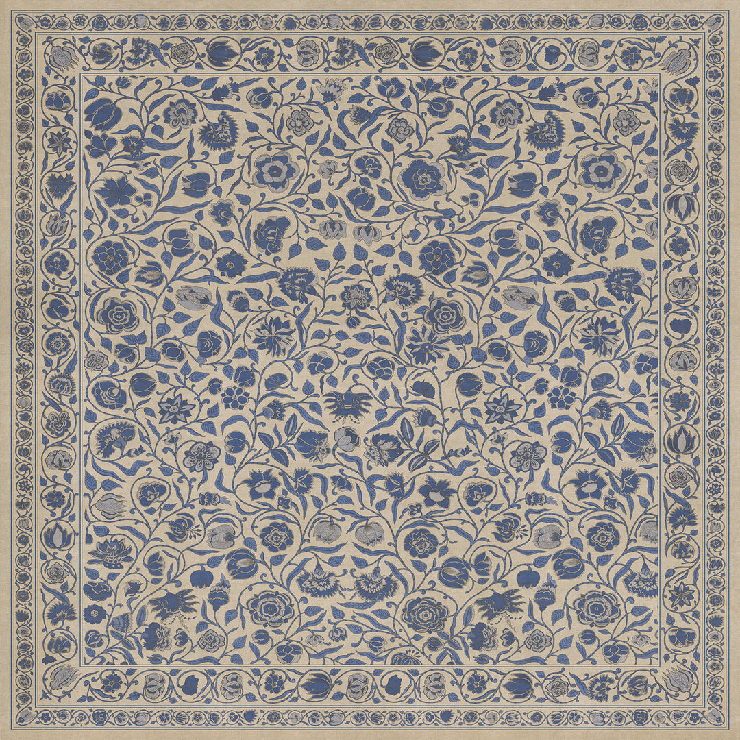 Vintage Vinyl Floorcloth Mat (Williamsburg - Antique Floral -  A Solemn Soul)
