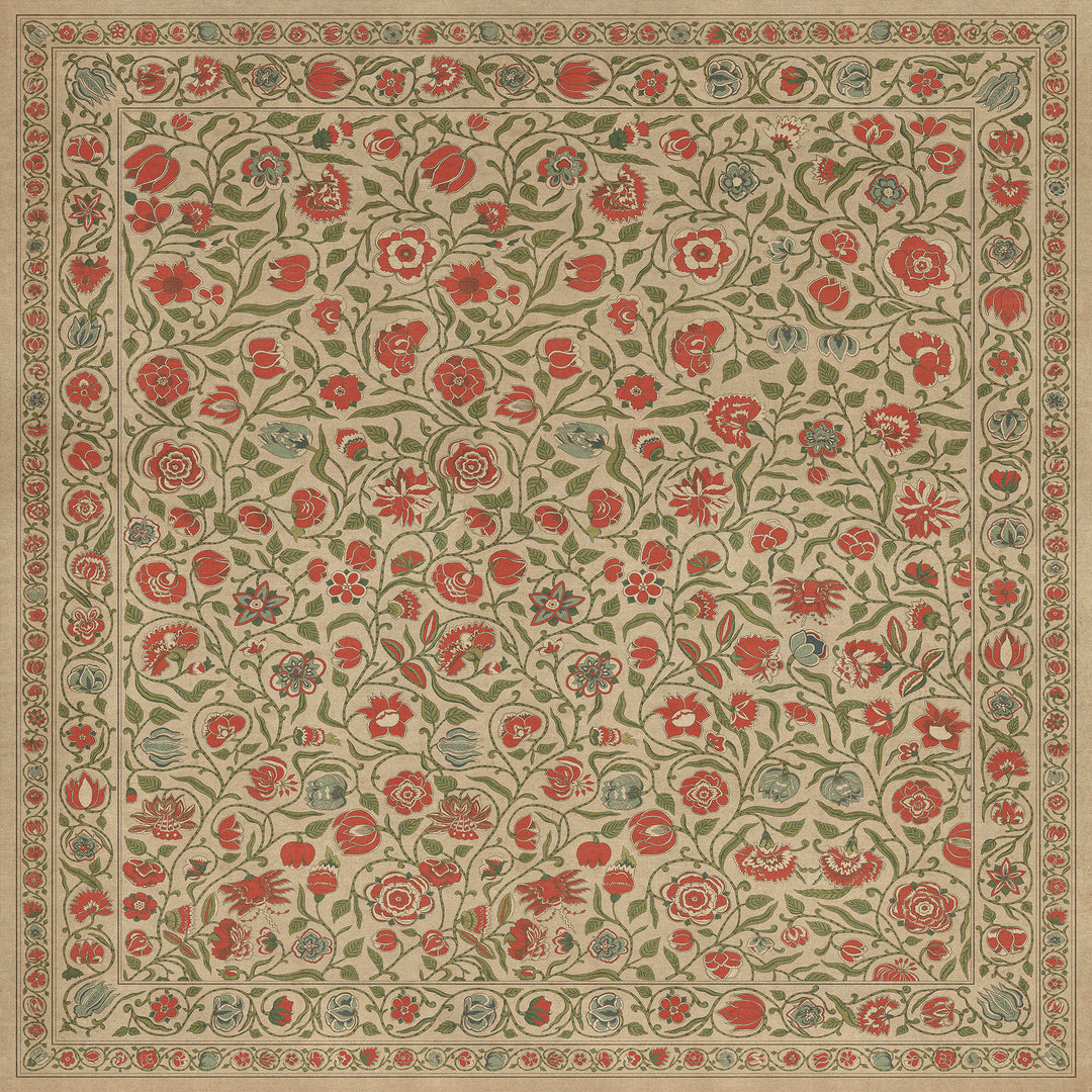 Vintage Vinyl Floorcloth Mat (Williamsburg - Antique Floral - May We Live Together)