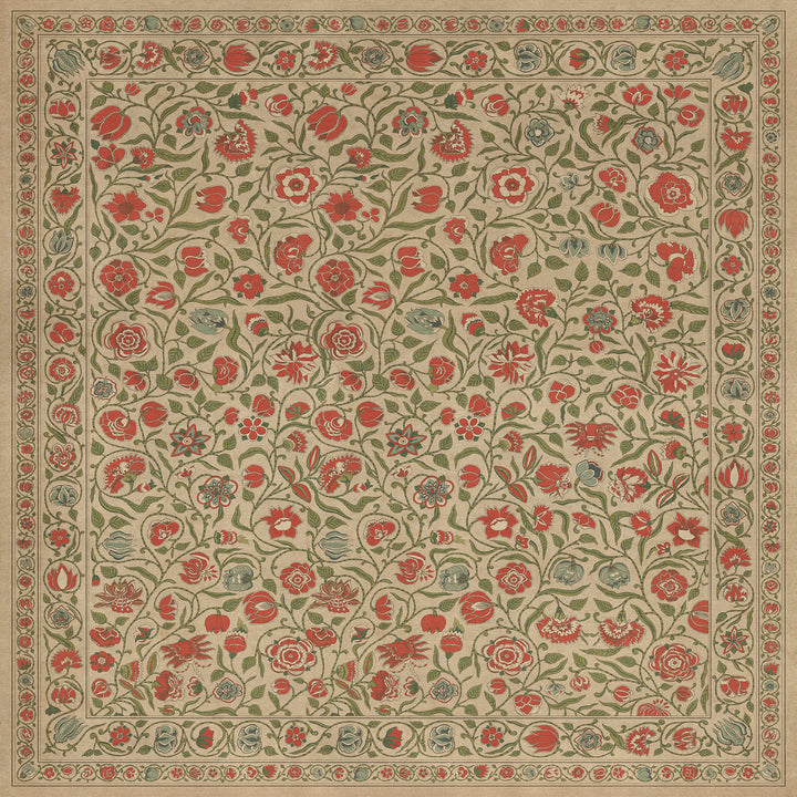 Vintage Vinyl Floorcloth Mat (Williamsburg - Antique Floral - May We Live Together)