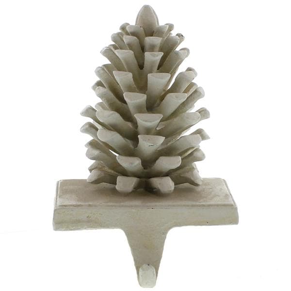 Pine Cone Cast Iron Stocking Holder - White