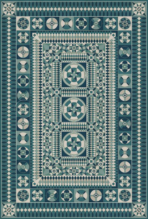 Vintage Vinyl Floorcloth Mats (American Folk Art Museum - Soldiers Quilt - Trenches in the Sky)