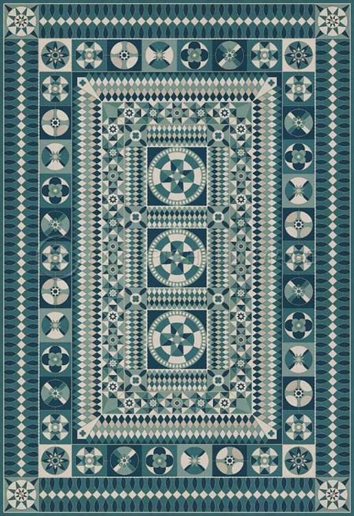 Vintage Vinyl Floorcloth Mats (American Folk Art Museum - Soldiers Quilt - Trenches in the Sky)