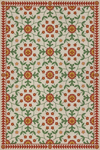 Vintage Vinyl Floorcloth Rug (American Folk Art Museum -  Whig Rose - Contemplation)