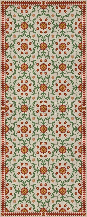 Vintage Vinyl Floorcloth Rug (American Folk Art Museum -  Whig Rose - Contemplation)