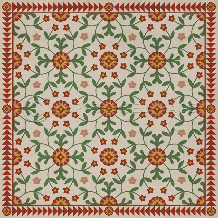 Vintage Vinyl Floorcloth Rug (American Folk Art Museum -  Whig Rose - Contemplation)
