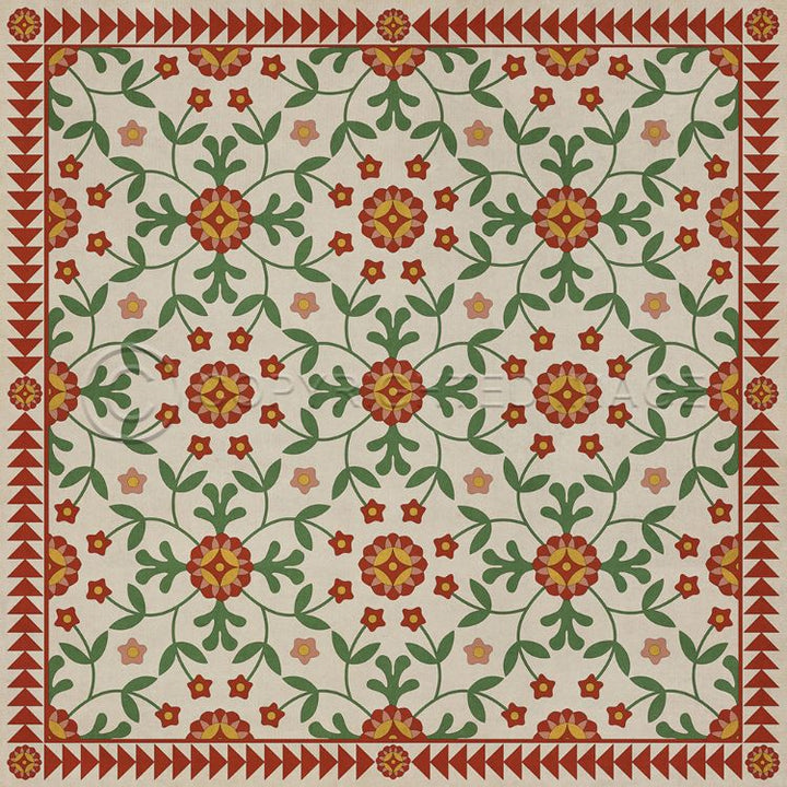 Vintage Vinyl Floorcloth Rug (American Folk Art Museum -  Whig Rose - Contemplation)