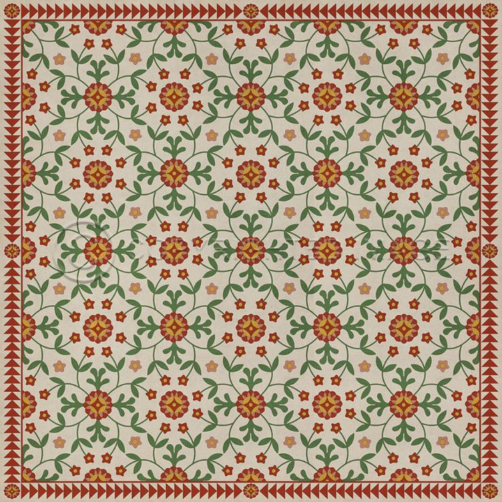 Vintage Vinyl Floorcloth Rug (American Folk Art Museum -  Whig Rose - Contemplation)