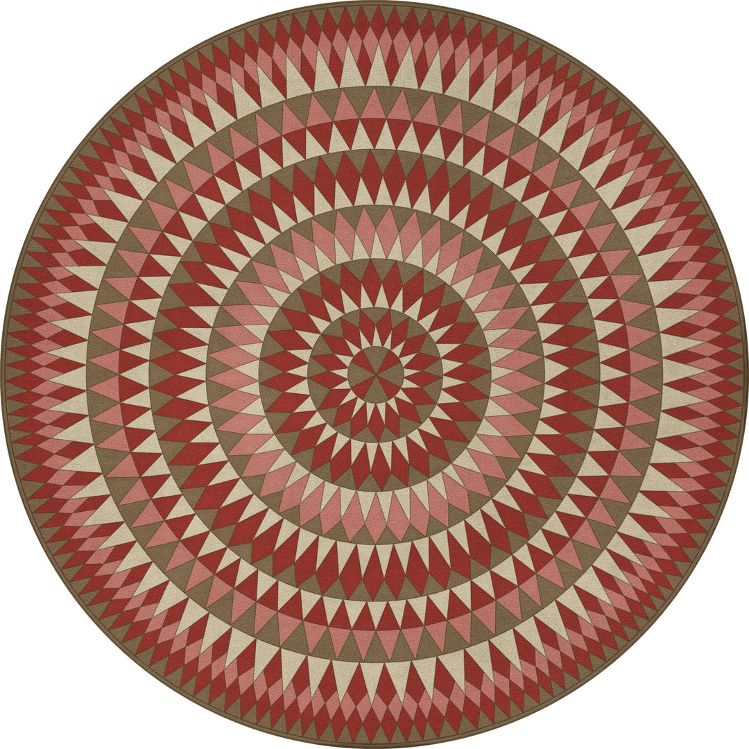 Vintage Vinyl Round Floorcloth Round Mats (American Folk Art Museum - Bulls Eye - Blaze Within Blaze)