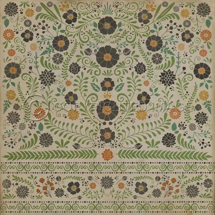 Vintage Vinyl Floorcloth Rug (Pattern 36 Prettiest Weeds)