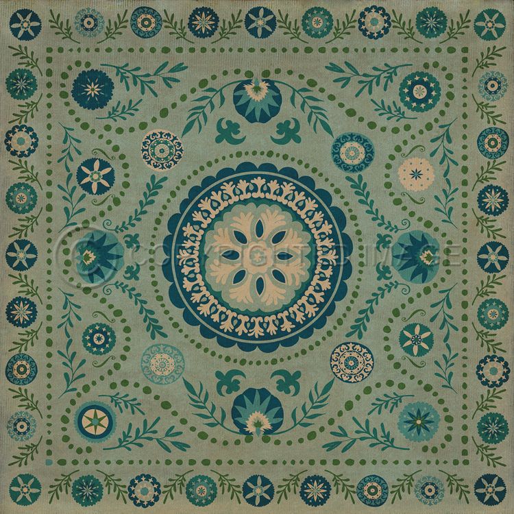 Vintage Vinyl Floorcloth Rug (Pattern 38 Boho Blue)