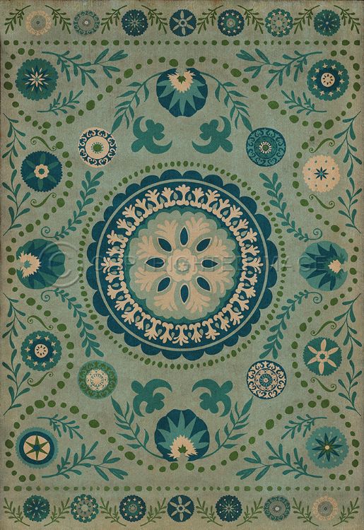 Vintage Vinyl Floorcloth Rug (Pattern 38 Boho Blue)