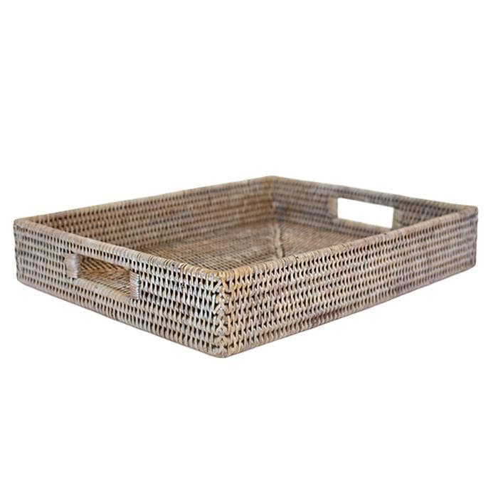 White Washed Rattan Tray Rectangular 15" - Thumbnail 2