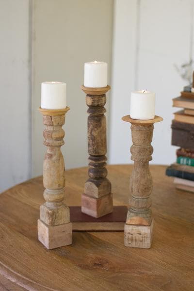 Assorted Wooden Candle Stands - Set/3