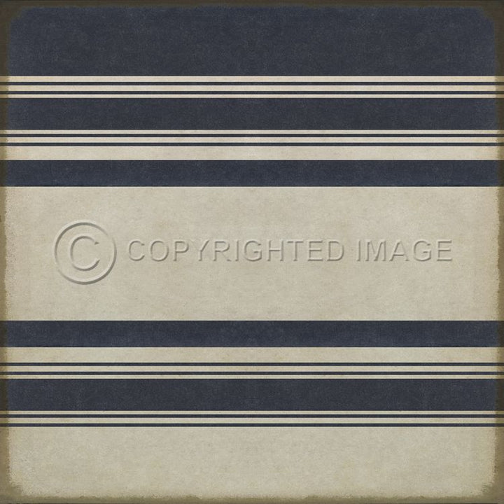 Spicher & Company Vintage Vinyl Floorcloth Mat (Classic Pattern 50 Organic Stripes Blue and White)
