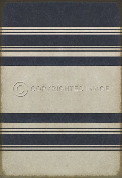 Spicher & Company Vintage Vinyl Floorcloth Mat (Classic Pattern 50 Organic Stripes Blue and White)