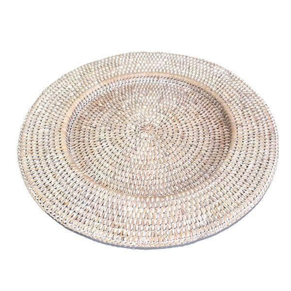 White Wash Rattan Round Chargers 13.75" - Thumbnail 2