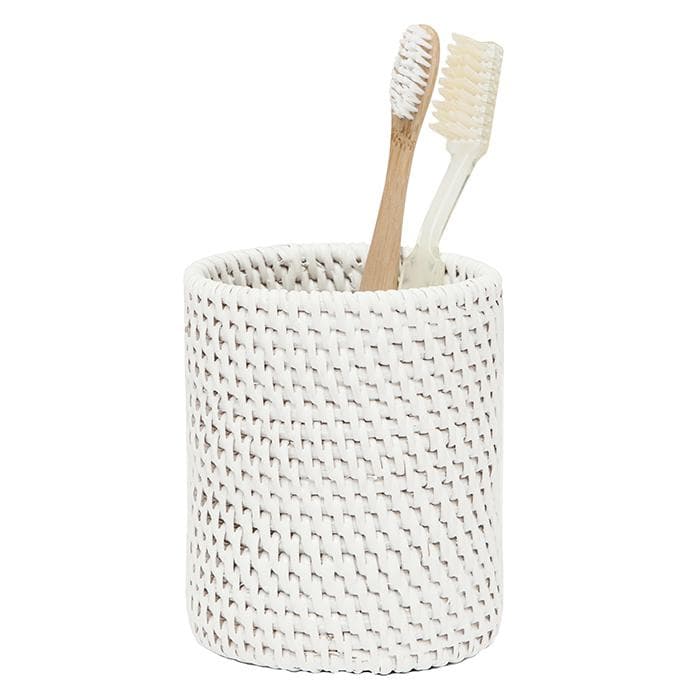 Dalton White Rattan Brush Holder