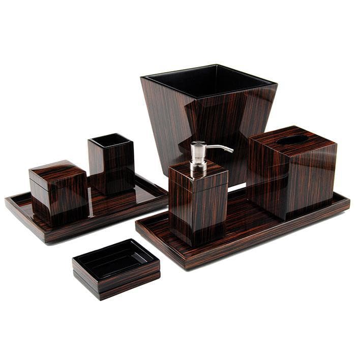 Macassar Ebony Inlay Lacquer Waste Basket - Thumbnail 2