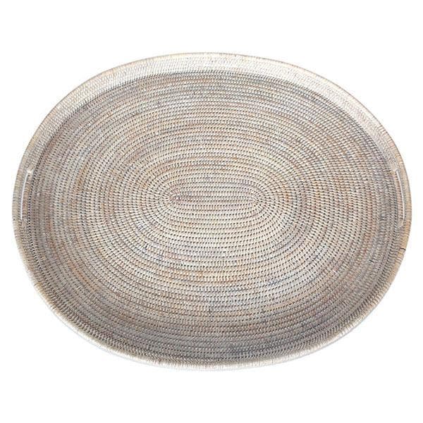 White Washed Rattan Oval Tray 28" - Hudson & Vine