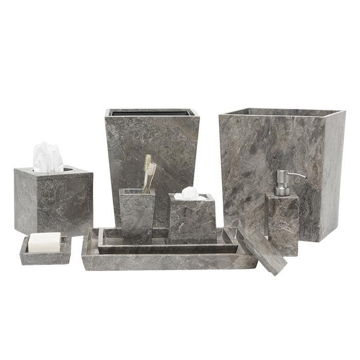 Veneto Gray Polished Marble Square Waste Basket