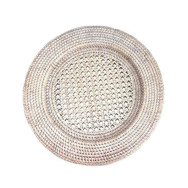White Wash Rattan Round Chargers (Set/2)