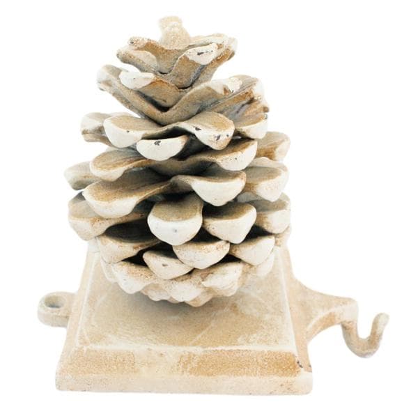 Stocking Holder Pinecone - White, Cast Iron