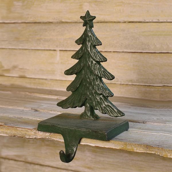 Christmas Tree Cast Iron Stocking Holder - Antique Green Set/2
