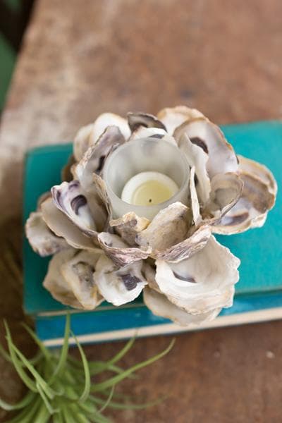 Oyster Shell Flower Votive Holder Set/2