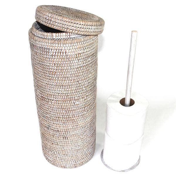 White Rattan Toilet Paper Roll Basket