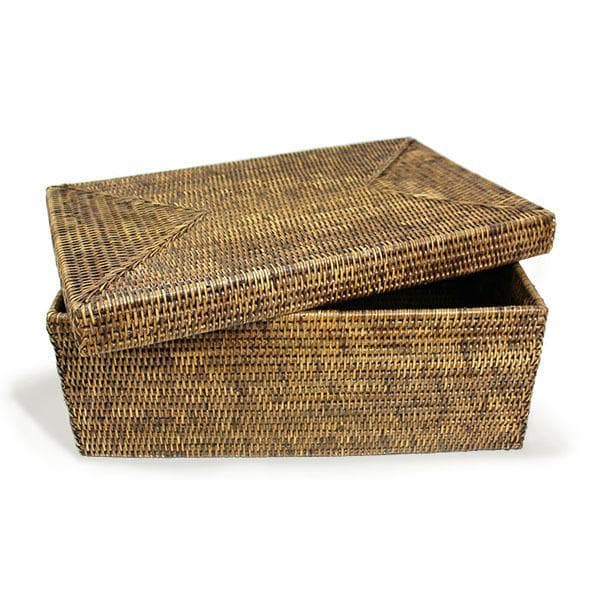 Rattan Rectangular Storage Basket w/Lid Lg.