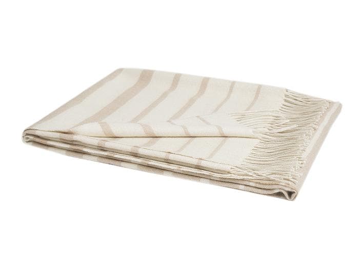 Sofia Ivory, Tan Stripes Alpaca Throw