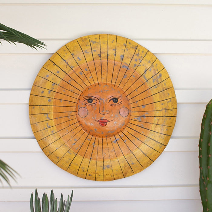 Hand-Hammered Recycled Metal Sun Face