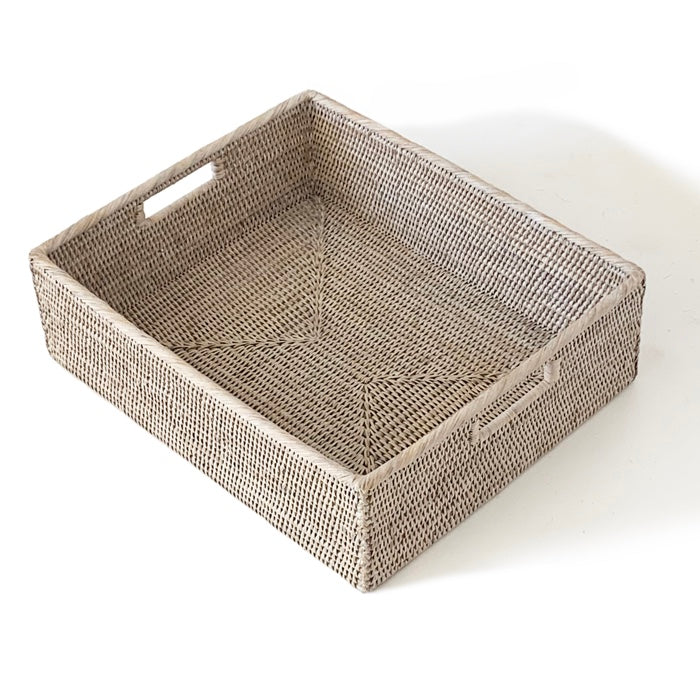 White Wash Rattan Shelf/Tray Basket - Thumbnail 2