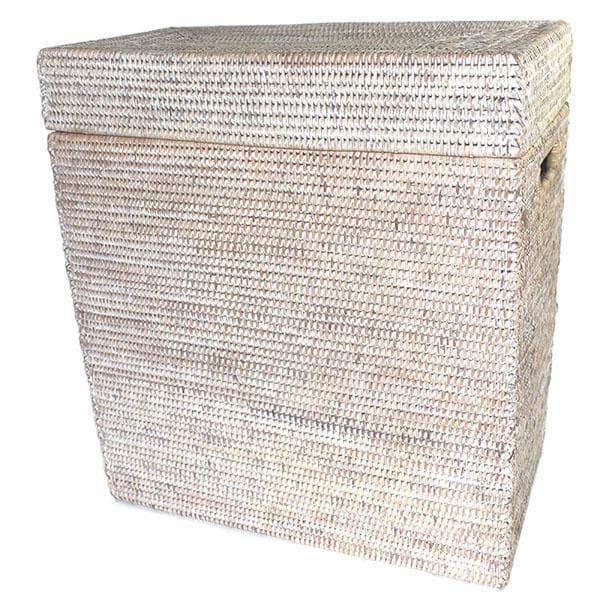 White Wash Rattan Rattan Large Rectangular Lidded Storage Basket