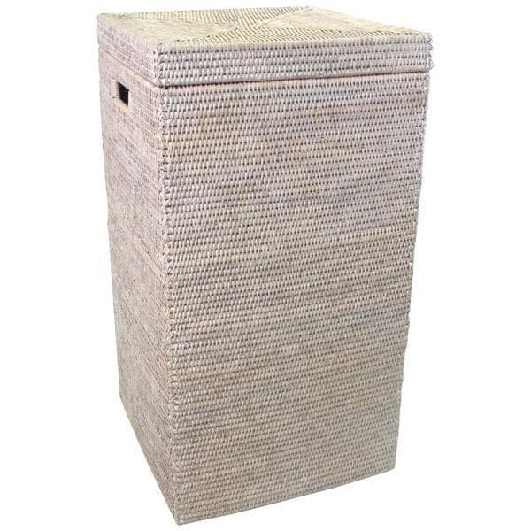 White Wash Rattan Laundry Hamper Square Handles