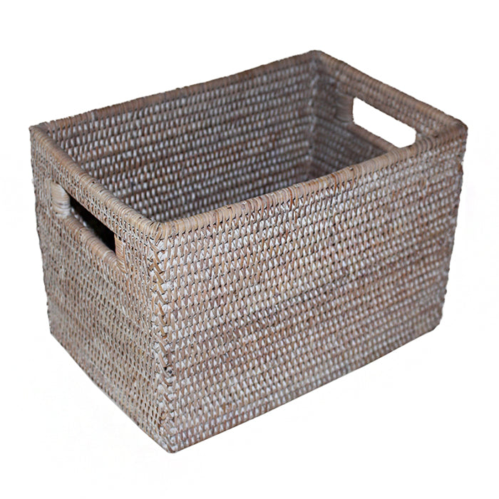 White Wash Rattan Rectangular Storage Basket 12x8