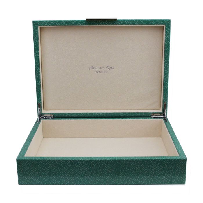 Addison Ross Large Green Shagreen Lacquer Box with Silver