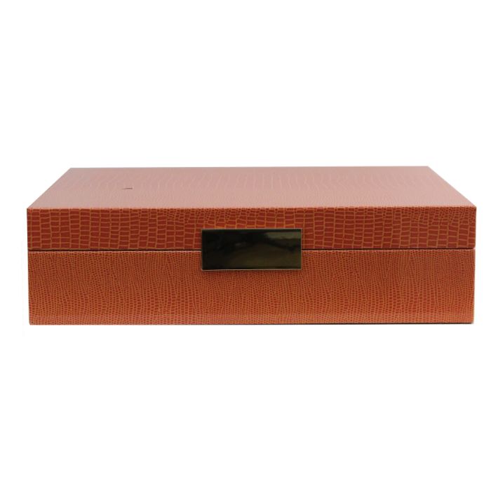 Addison Ross Large Orange Croc Lacquer Box with Gold