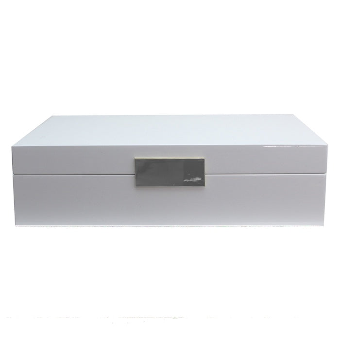 Large White Lacquer Jewelry Box with Gold