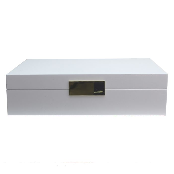 Large White Lacquer Jewelry Box with Silver