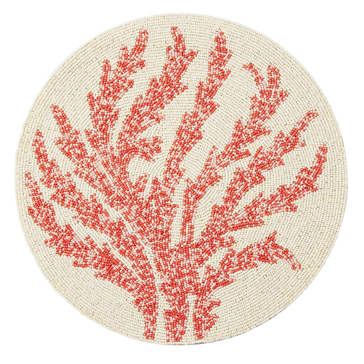 Alana Red Coral Round Placemat Glass Beads  Set Of 4