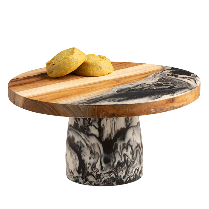 Austin Resin/Teak Black Swirled Cake Stand - Thumbnail 3