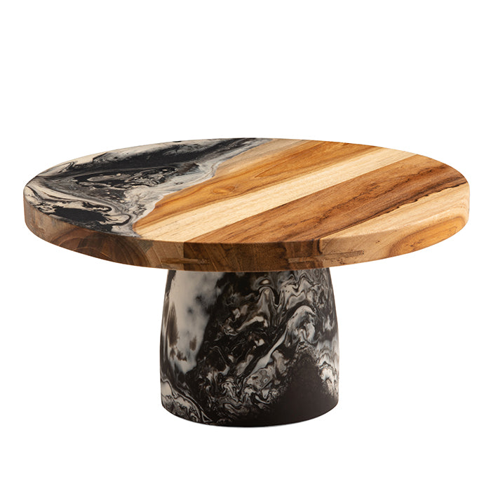 Austin Resin/Teak Black Swirled Cake Stand