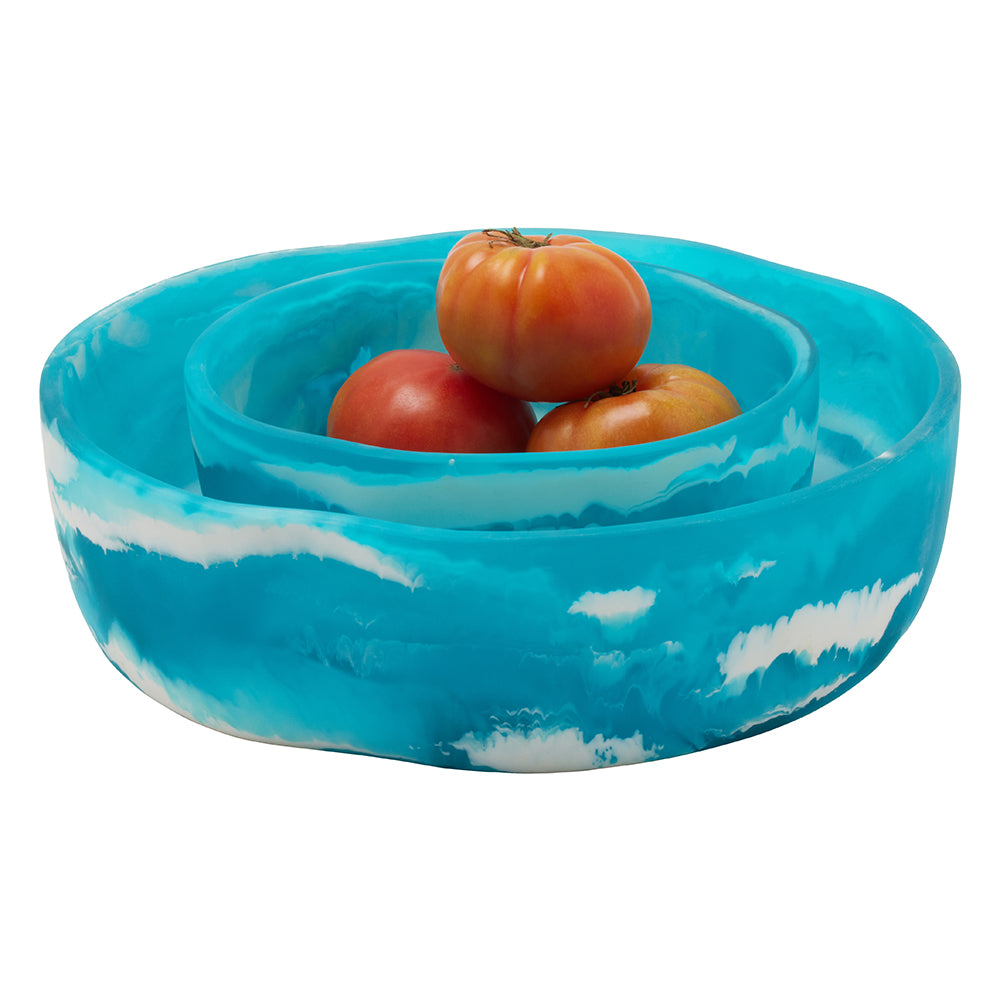 Beatrix Aqua Blue Swirled Resin Serving Bowls Set of 2