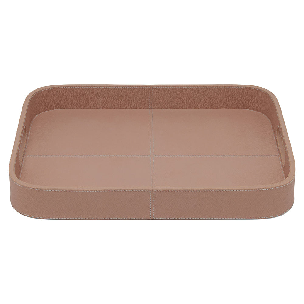 Bristol Full-Grain Leather Rectangular Tray with Rounded Edges (Dusty Rose)
