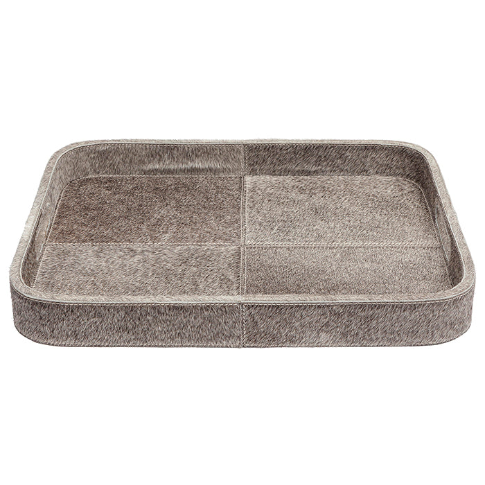 Browmley Hair-On-Hide Rectangular Tray with Rounded Edges (Gray)