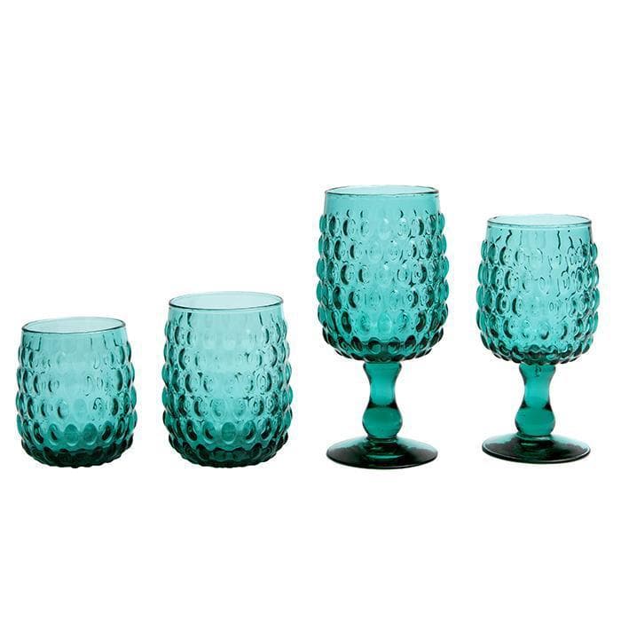 Claire Teal Hand Blown Water Goblets Set/6