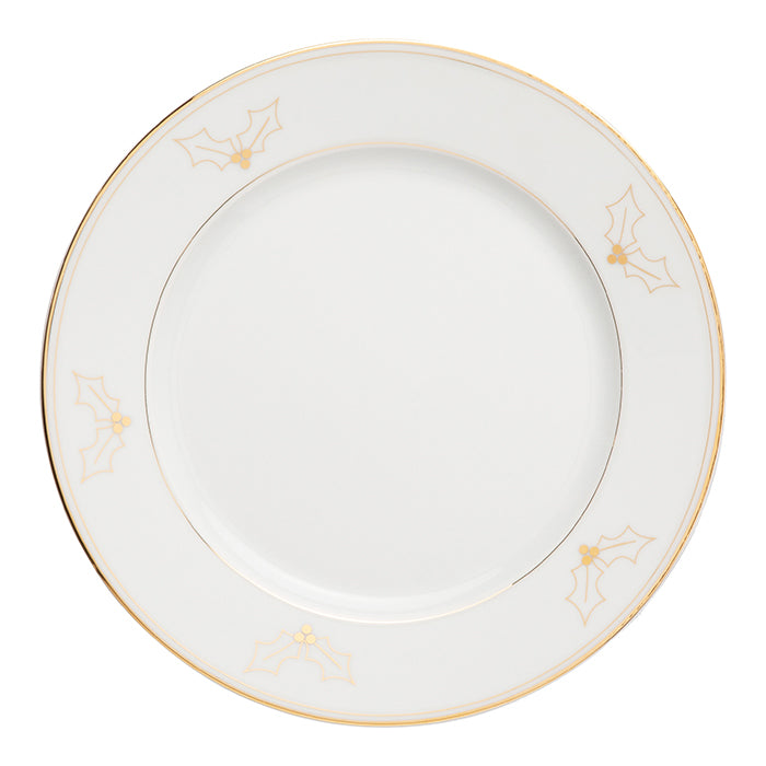 White Hannah Gold Trim with Holly Decor Porcelain Dinnerware