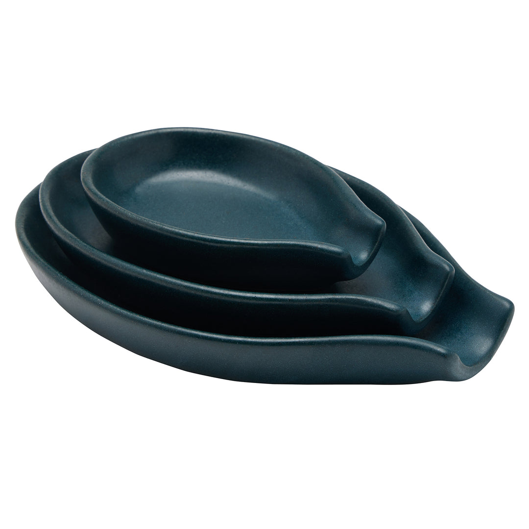 Marcus Stoneware Midnight Teal 3 Piece Spoon Rests